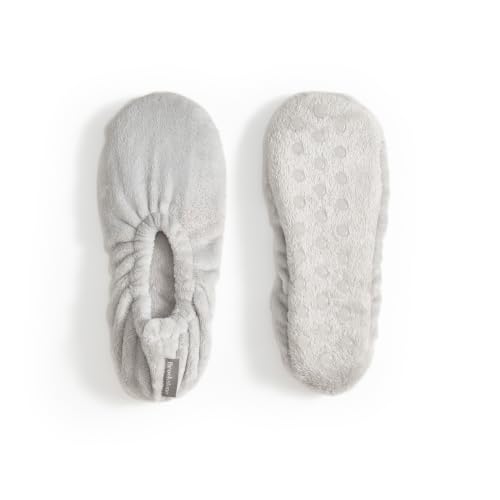 Image of Brookstone Plush Footies - Memory Foam Slippers with Ultra-Soft Sherpa, Non-Skid Sole, One-Size-Fits-Most, Machine Washable for Women, Stocking Stuffers and Gifts