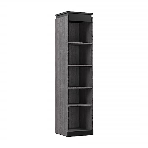 Bestar Orion 20W Narrow Storage Shelf for Bedroom in Bark Grey and Graphite, Skinny Bookshelf, Bookcases and Standing Shelves