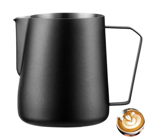 Wrobic Milk Frothing Pitcher 14oz/400ml, Stainless Steel Milk Jug for Making Latte Art and Coffee Cappuccino,Latte Art Barista Steaming Pitcher Milk Frother Jug with Scale，Black