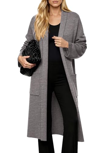 PRETYGARDEN Long Sleeve Lapel Collar Open Front Oversized Sweaters Casual Chunky Long Cardigan Women...
