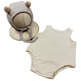 Neugeborenen Fotografie Outfit, ärmelloser Overall und Mütze für Baby Fotoshootings, Säuglingspartys und Erstmonatsfeiern, Baby Fotografie Zubehör