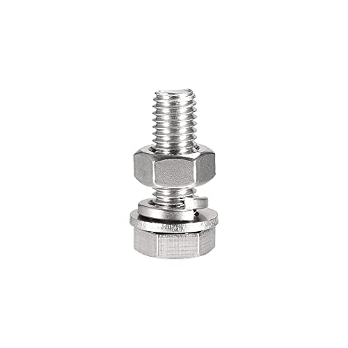 Image of uxcell M10 x 35mm Hex Head Screws Bolts, Nuts, Flat & Lock Washers Kits, 304 Stainless Steel Fully Thread Hexagon Bolts 4 Sets