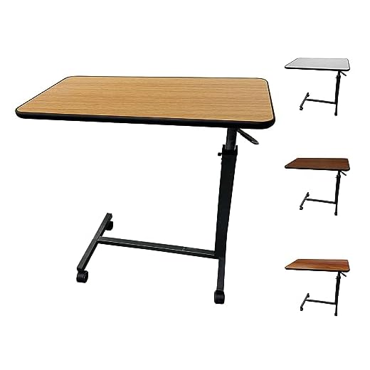 ProHeal Medical Overbed Table with Wheels and Adjustable Height - Oak Color Rolling Over Bed Table for Home and Hospital Use