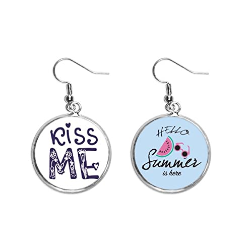 Pendientes de sandía Un beso linda cita un recuerdo de verano con diseño handwrite