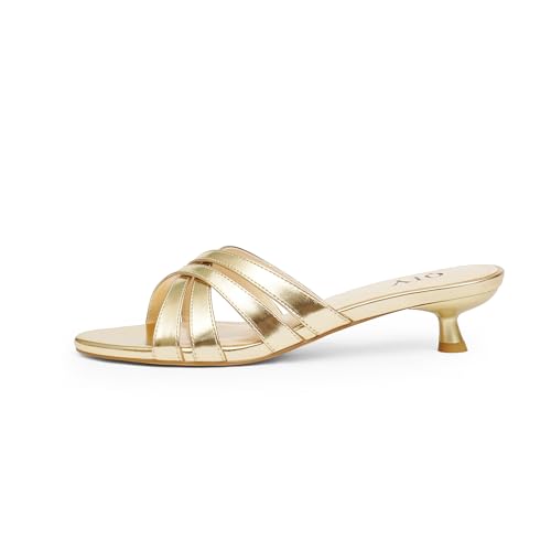 Kitten Heels for Women Strappy Low Heels Open Rounded Toe Mules Slip on Slide Sandals Comfort Dress Shoes2