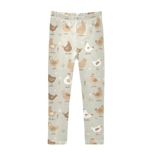 Animal Chicken Cartoon Pattern Girls Leggings Ultra Soft Compression Yoga Gym Pants for Kids 4-10T