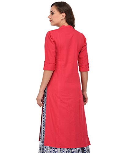 Image of Pistaa's Women's Cotton Relaxed Fit Straight Solid Kurta With Two Patch Pockets