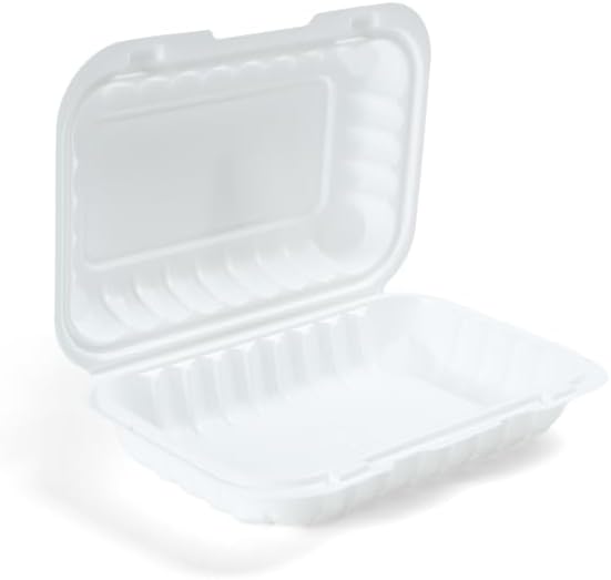 Plastic Clamshell Container - Disposable Takeout Container [1-Compartment, 9x6x3, 150-Pack] Hinged Lid, Microwave Safe, Recyclable