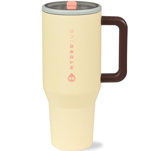 Image of HydroJug Traveler - 40 oz Water Bottle with Handle & Flip Straw - Fits in Cup Holder, Leak Resistant Tumbler-Reusable Insulated Stainless Steel & Rubber Base - Gifts for Women & Men, Sage