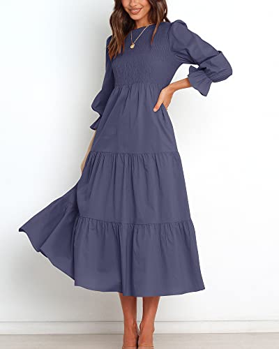 BTFBM Women Casual Long Sleeve Crew Neck Fall Dress Bohemian Relaxed Fit Floral Flowy Maxi Dresses Tiered Cocktail Dress
