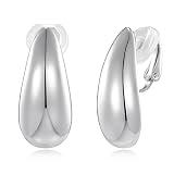 NEPULOY Teardrop Clip on Earrings Sliver Drop Clip Earrings for Women Drop Dangle Earrings Fashion J