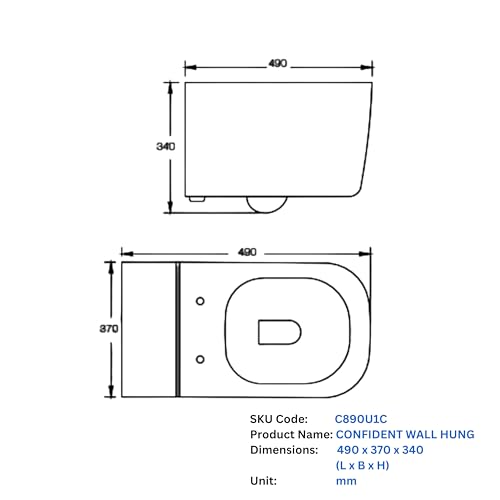 Image of Parryware CONFIDENT Ceramic Wall Hung Western Commode for Bathroom | Rimless Washdown Flush Commode with UF Soft Closing Toilet Seat | Elongated Wall Mount Ewc | Space Saving | C890U