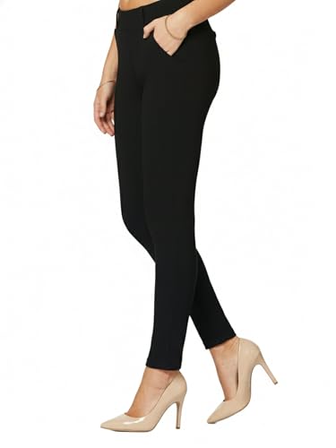 Conceited Stretch Slacks for Women - Wear to Work - Tummy Control - Slim Leg - Pockets - Ponte - (Available in Plus Size), Motivate - Black, Large