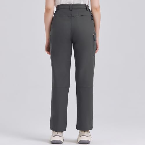 SYKROO Calça cargo feminina forrada com lã impermeável antifricção com bolsos funcionais cinza G