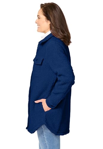 Woman Within Plus Size Berber Shirt Jacket Long Oversized Fuzzy Fleece Shacket3