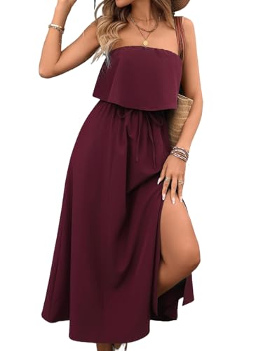 Image of Women's Ruffle Floral Maxi Summer Casual Dress Off Shoulder Wedding Guest Slit Hem Beach Prom Dresses
