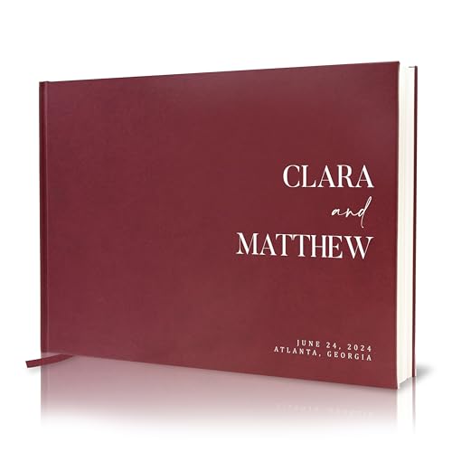 Personalized Guest Book - 11.5" x 8.5" Premium Custom Guest Signing Book with Bookmark and Blank Pages for Wedding Reception Table Decoration Engagement Birthday Party Event, Wine