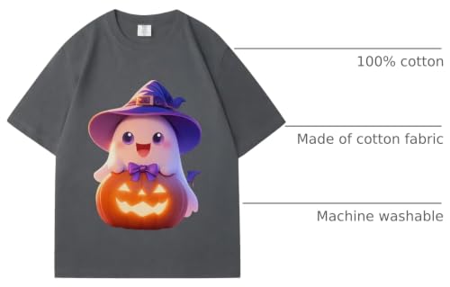 IRUD Halloween Shirts for Women - Pumpkin Ghost Wizard Hat Pattern Round Neck Short Sleeve - image 4