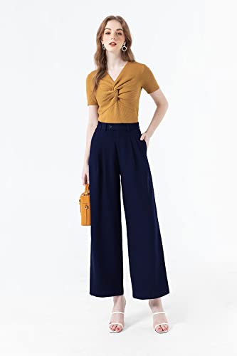 High Waisted Petite Wide Leg 70s Work Pants Palazzo for Office Casual Business Women2