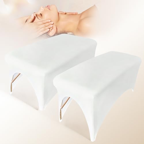 Image of 2-Piece Spa Bed Cover Professional Lash Bed Cover Stretchy Massage Table Cover Beauty Bed Protective Topper, Excellent for Lash Extension, Spa, Massage, Beauty Salon, Wax, Tattoo (White)