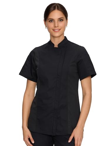 Chef Coat for Women Short Sleeve Chef Jacket Uniform for Kitchen Restaurant Black M