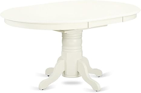 East West Furniture AVT-LWH-TP Avon Dining Room Table - an Oval kitchen Table Top with Butterfly Leaf & Pedestal Base, 42x60 Inch, Linen White