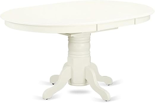 East West Furniture AVT-LWH-TP Avon Dining Room Table - an Oval kitchen Table Top with Butterfly Leaf & Pedestal Base, 42x60 Inch, Linen White