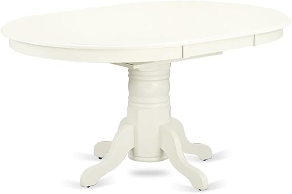 East West Furniture AVT-LWH-TP Avon Dining Room Table - an Oval kitchen Table Top with Butterfly Leaf & Pedestal Base, 42x60 Inch, Linen White
