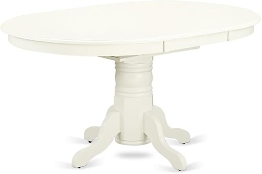 East West Furniture AVT-LWH-TP Avon Dining Room Table - an Oval kitchen Table Top with Butterfly Leaf & Pedestal Base, 42x60 Inch, Linen White