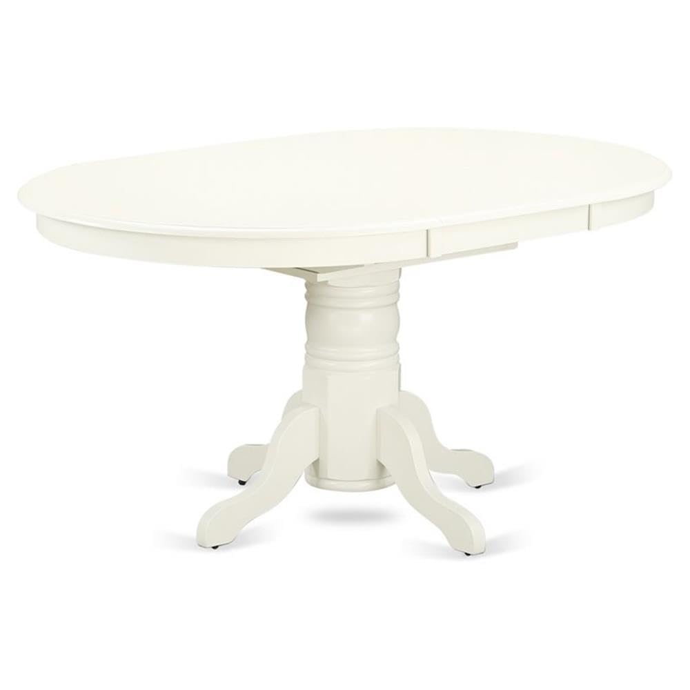East West Furniture T AVT-LWH-TP Butterfly leaf Oval Top Surface and Linen White Finish Pedestal Legs Hardwood Frame Dining Room Table, Medium