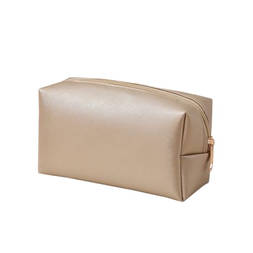 Necessaire Feminina de Couro PU Compacta – Estojo de Maquiagem, Viagem e Cosméticos (Dourado)