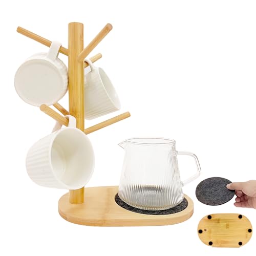 SNAIL GARDEN Mug Holder with Large Storage Base & Removable Felt Pad, 6-Hook Coffee Mug Tree, Coffee Mug Stand,Tree Mug Holder for Kitchen Living Room Bedroom Countertop Tabletop