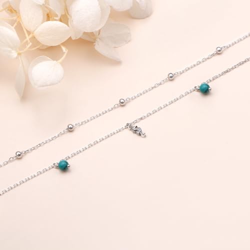 Image of Ladytree S925 Sterling Silver Boho Beach Double Layer Anklets Bracelet for Women Adjustable 9 to 11 inches