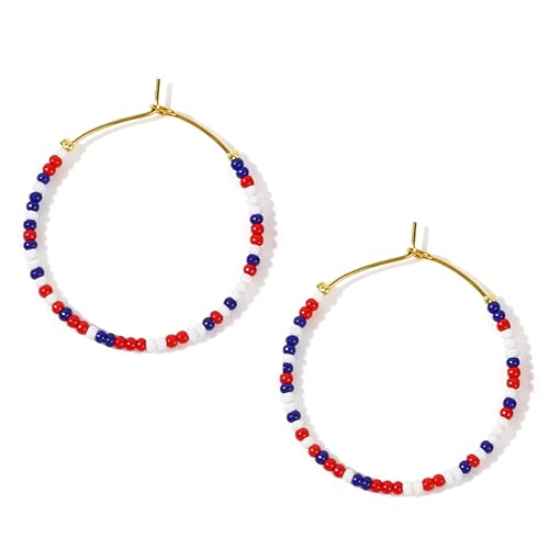 Sonatomber Handmade Boho Colorful Beaded Large Gold Hoop Earrings for Women, Bohemian Seed Beads Circle Hoops Cartilage Hypoallergenic Holiday Prom Jewelry Gift