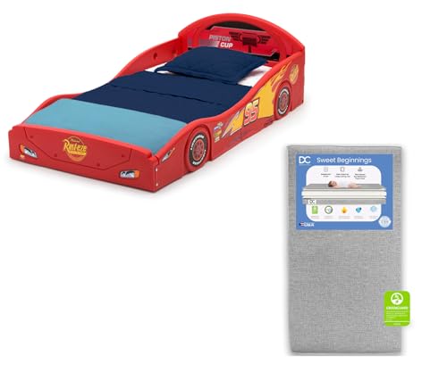 Delta Children Disney Pixar Cars Lightning McQueen Race Car Toddler Bed Sweet Beginnings Dual Sided...