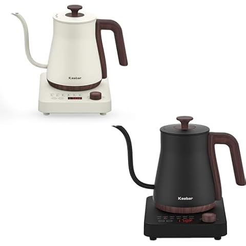 KEEBAR Electric Gooseneck Kettle Boudle Set - Gooseneck Electric Kettle and Gooseneck Electric Kettle with 6 Temperature Control Presets and Led Display, 0.8L, 0.8mm Spout, 304 Stainless Steel, 1000W Cover