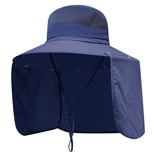 Image of Women Wide Brim Face Mask Sun Hat Detachable Neck Face Flap Ponytail UV Protection Visor Hat Garden Fishing Hiking