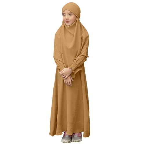 Kids Abayas for Girls Muslim Dress with Hijab Chiffon Islam Kaftan Robe Open Front Cardigan Traditional Prayer
