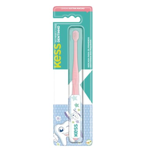 Escova Dental Infantil Dentinho com Estojo Protetor, Kess, Azul/Rosa