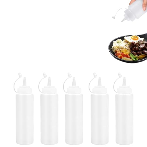 GJNMYSD 5 Pcs 8oz Squeeze Bottles, Plastic Condiment Bottle with Twist On Cap Lids, Squeeze Bottle for Sauces, Ketchup, Barbecue, Syrup, Paint