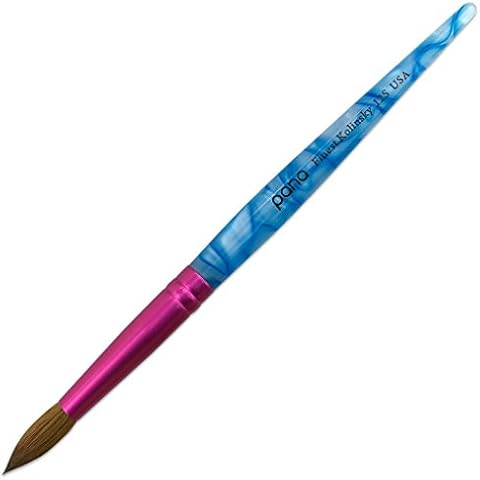 PANA Pure Kolinsky Hair Acrylic Nail Brush - Round Shape Pink Ferrule with White Swirl Blue Handle (Size 12) - Nail Brush Acrylic Nail Application, Nail Extension, Manicure Pedicure Salon Professional Cover