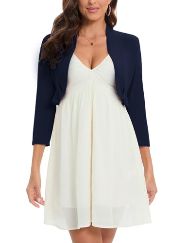 Hobrounn Bolero da donna, a maniche lunghe, open front, tinta