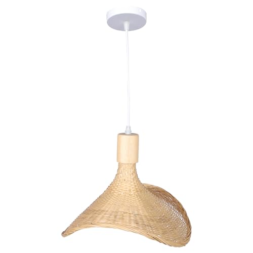 DIKACA Lampe Suspendue Artisanale en Bambou Naturel Forme Chapeau de Paille 1 Pièce Éclairage Blanc Froid pour Salon Chambre Salle à Manger Style Chinois Décoration Intérieure