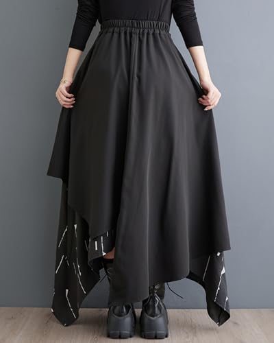 ellazhu Women's Baggy Irregular Patchwork Elastic Waist Ankle Maxi Skirt GZ73 A3