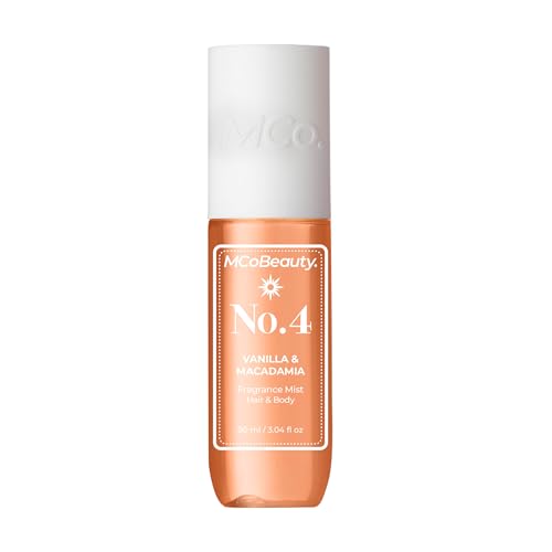 MCoBeauty - Fragrance Mist No.4 - Light Body Mist and Hair Perfume with Caramel, Macadamia, White Chocolate and Sea Salt - Gifts for Women, Feminine Spray, Self Care Gifts for Women - 90ml Bottle