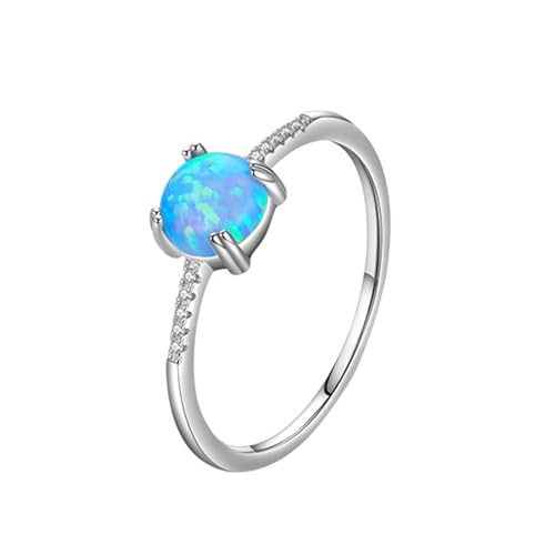Bague argent 925 femme avec zircon cubique rond et opale bleue, alliance au design prestigieux