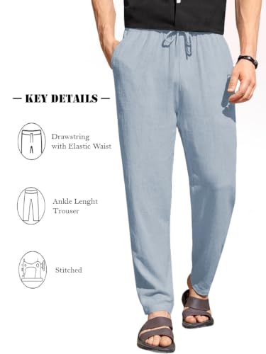Image of TOPLOT Men's Premium Linen Blend Pants | Lightweight Breathable Fabric | Elastic Waist with Drawstring | Straight Fit | Side Pockets | Perfect for Casual, Holidays & Travel (5268)