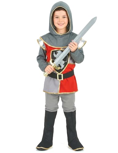 DEGUISE TOI - Déguisement chevalier renaissance garçon - Tunique - Capuche - Ceinture - Pantalon avec sur-bottes - M 7-9 ans (120-130 cm) - Rouge - Déguisements...