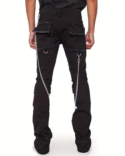 Men's Slim Fit Stretch Cargo Jeans Ripped Skinny Jeans for Men, High Waisted Stacked Straight Leg Denim Pants Fashion Trouser2