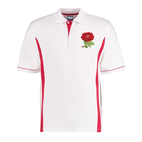 Image of Rugby Mens Polo Shirt Personalised England Embroidered Classic Vintage Contrast Style in White and Red with Short Sleeves Best Gift for Unisex Adults (X-Large)